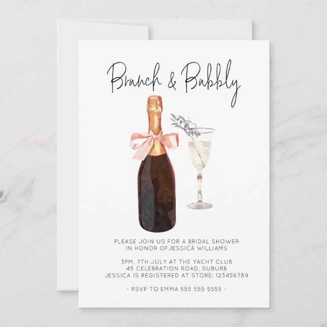 Elegant Champagne Brunch & Bubbly Bridal Shower  Invitation (Front)