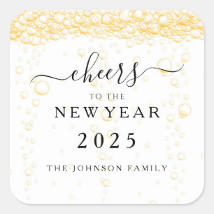 Elegant Champagne Cheers New Year's Eve 2025 Square Sticker