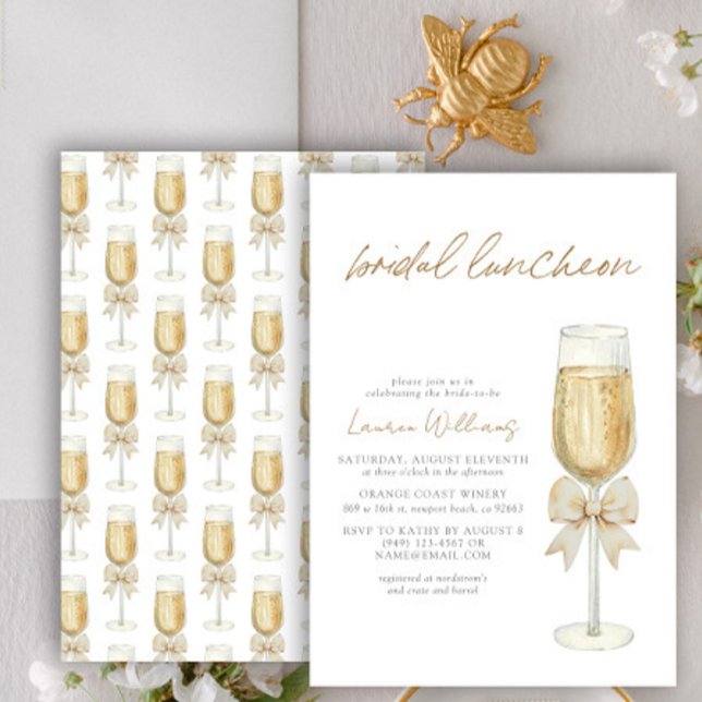 Elegant Champagne Chic Bow Script Bridal Luncheon Invitation (Creator Uploaded)