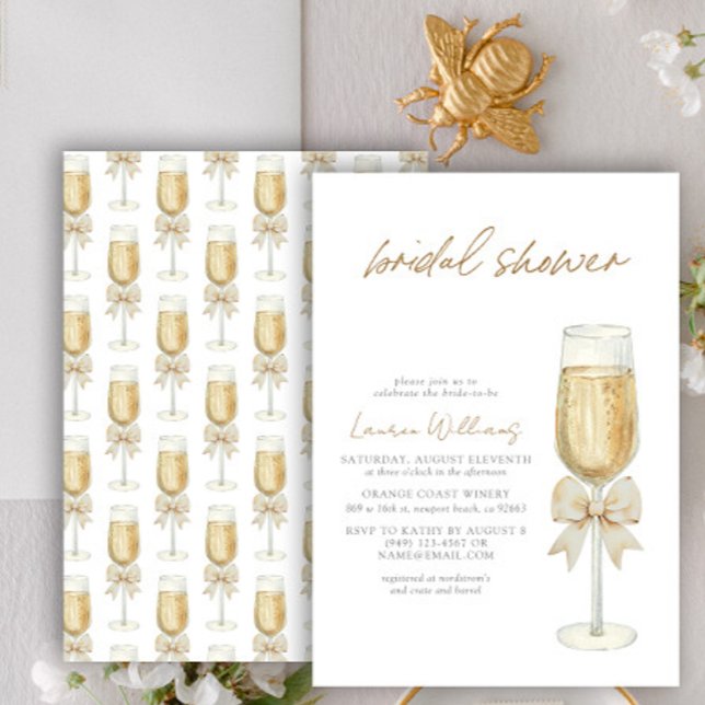 Elegant Champagne Chic Bow Script Bridal Shower Invitation (Creator Uploaded)