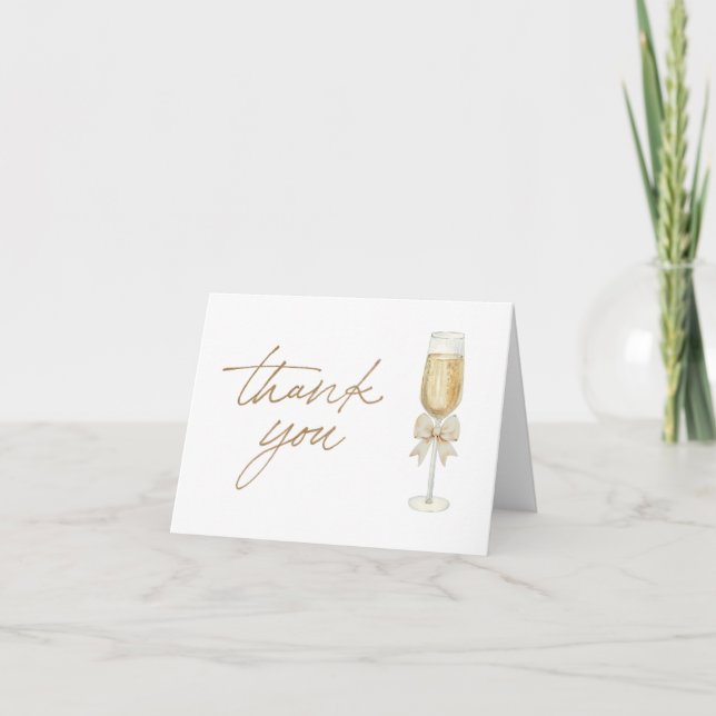 Elegant Champagne Chic Bow Script Thank You Card (Front)