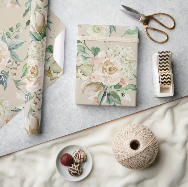 Elegant Champagne Cream Floral Botanical Wedding Wrapping Paper (Crafts)