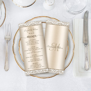 Elegant Champagne Damask Wedding Menu