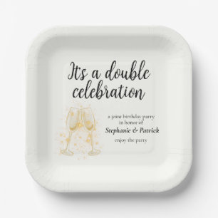 Elegant Champagne Double Celebration Joint Party Paper Plate
