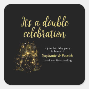 Elegant Champagne Double Celebration Joint Party Square Sticker