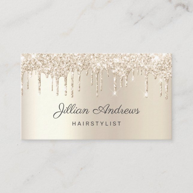 Elegant Champagne Dripping Glitter Professional Business Card (Front)