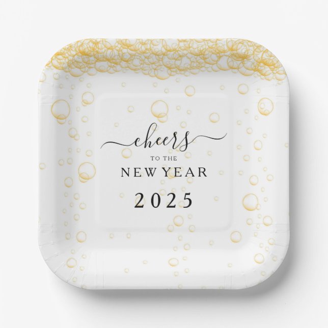 Elegant Champagne Fizz New Year's Eve Paper Plate (Front)