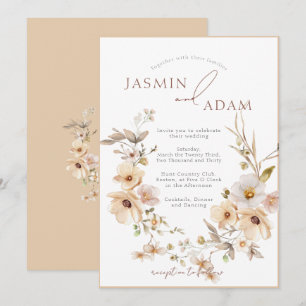 Elegant Champagne Floral Botanical Wedding Invitation
