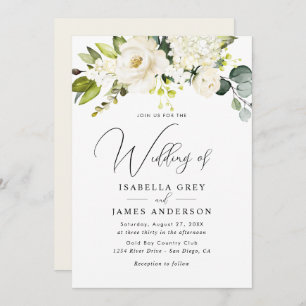 Elegant Champagne Floral Foliage Wedding Invitation