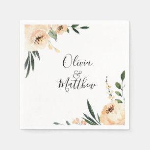 Elegant Champagne Floral Frame Wedding Napkin