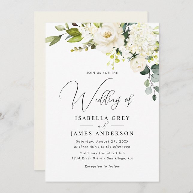 Elegant Champagne Floral Wedding  Invitation (Front/Back)
