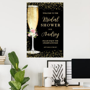 Elegant Champagne Flute Floral Bridal Shower Poster
