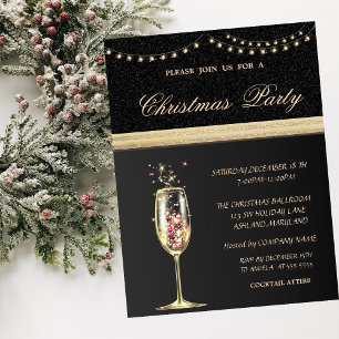 Elegant  Champagne Glass Black,Christmas Party Invitation