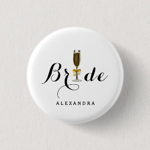 Elegant Champagne Glass Bride 3 Cm Round Badge