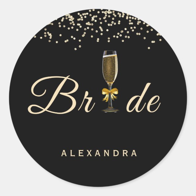 Elegant Champagne Glass Bride Sticker (Front)