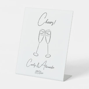 Elegant Champagne Glass Cheers Wedding Bar  Pedestal Sign