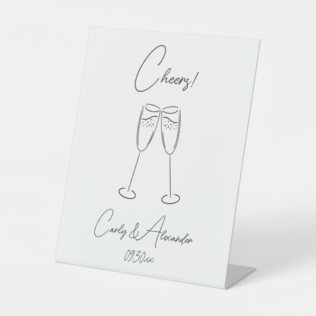 Elegant Champagne Glass Cheers Wedding Bar  Pedestal Sign (Front)