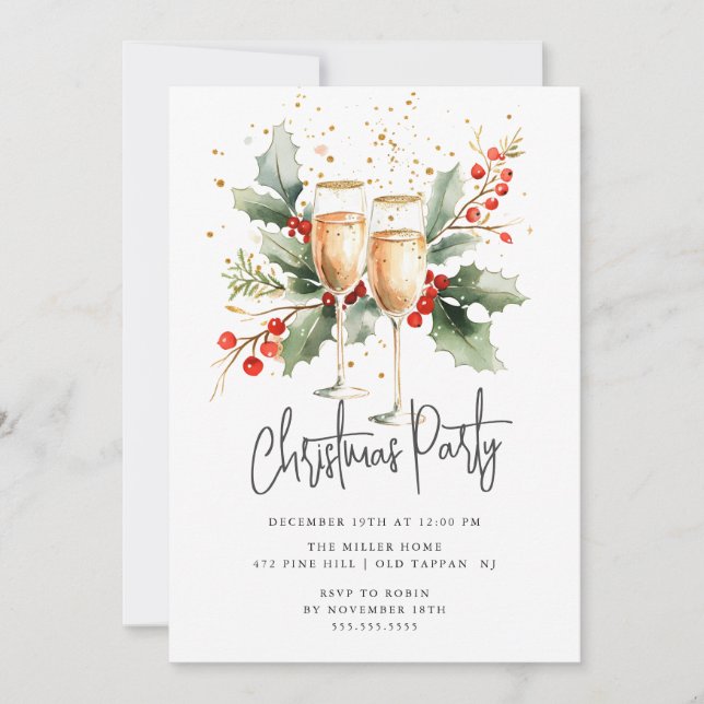 Elegant Champagne Glass Christmas Party Invite (Front)
