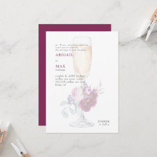 Elegant Champagne Glass Pink Floral Wedding Invitation