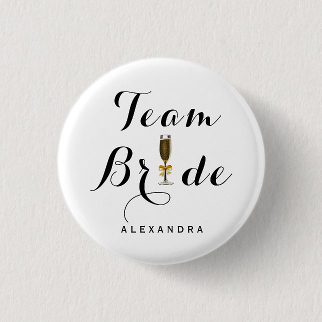 Elegant Champagne Glass Team Bride 3 Cm Round Badge (Front)