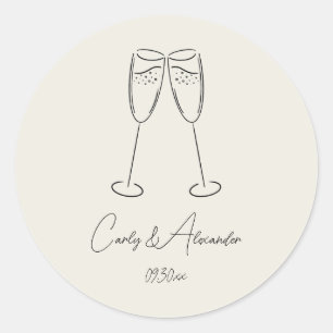 Elegant Champagne Glass Wedding Engagement Classic Round Sticker