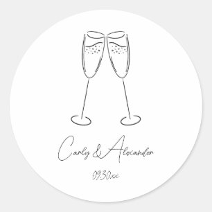 Elegant Champagne Glass Wedding Engagement Classic Round Sticker
