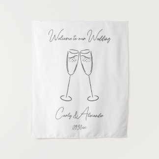Elegant Champagne Glass Wedding Welcome Tapestry