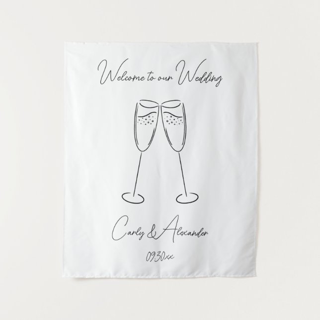 Elegant Champagne Glass Wedding Welcome Tapestry (Front)