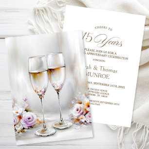 Elegant Champagne Glasses 15th Wedding Anniversary Invitation