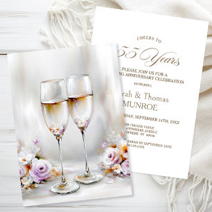 Elegant Champagne Glasses 55th Wedding Anniversary Invitation