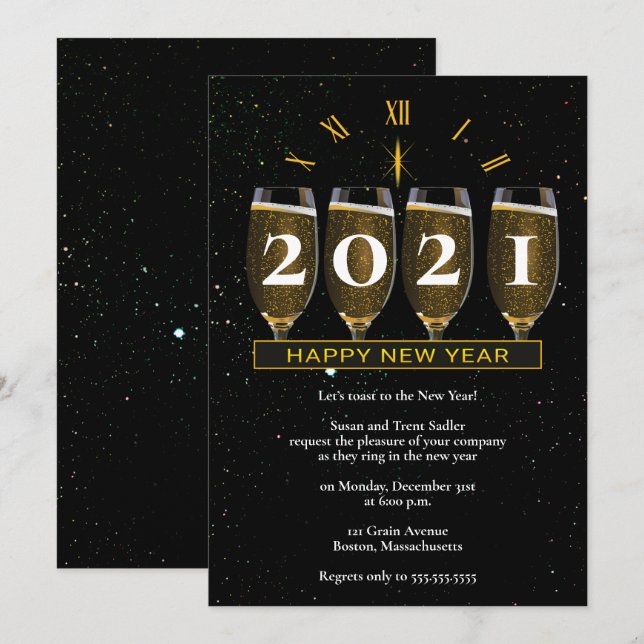 Elegant Champagne Glasses New Years Eve Party Invitation (Front/Back)