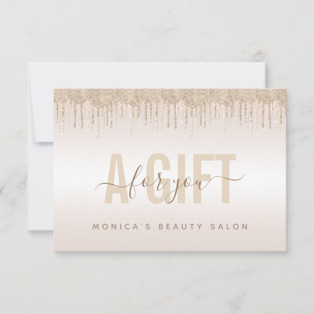 Elegant Champagne Glitter Dripping Beauty Salon (Front)