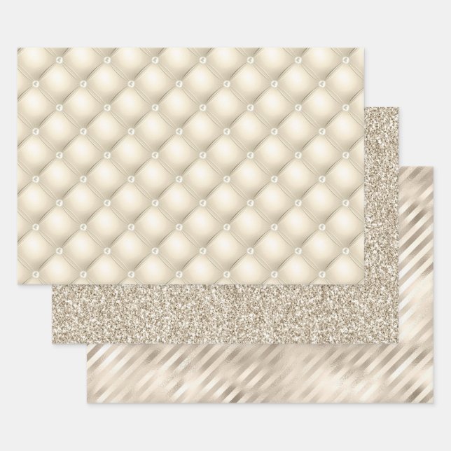 Elegant Champagne Glitter Glam Patterns Wrapping Paper Sheet (Set)