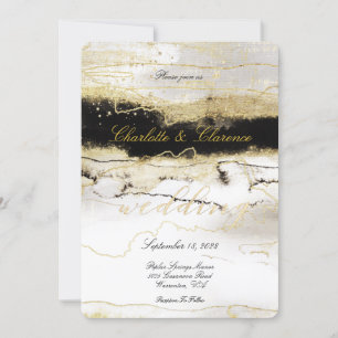 Elegant Champagne Gold Black White Luxury Wedding Invitation