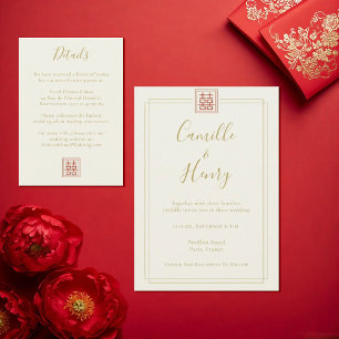 Elegant Champagne & Gold Double Happiness Wedding Enclosure Card