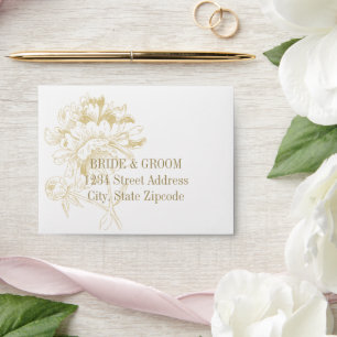 Elegant Champagne Gold Floral Peony Wedding Envelope