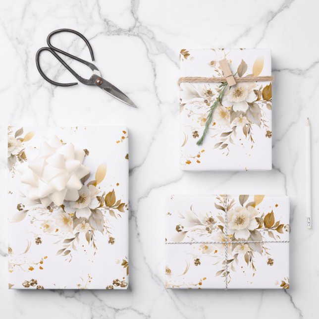 Elegant Champagne Gold Floral Wedding  Wrapping Paper Sheet (Front)