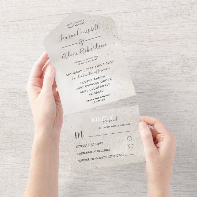 Elegant Champagne & Gold Glitter Wedding All In One Invitation (Tearaway)