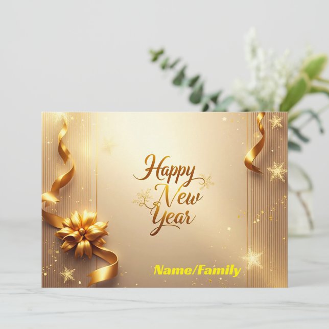 Elegant Champagne Gold Happy New Year Holiday Card (Standing Front)