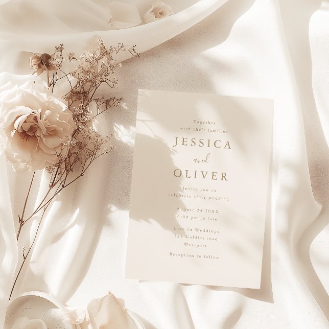 Elegant Champagne & Gold Text Wedding Invitation (Creator Uploaded)