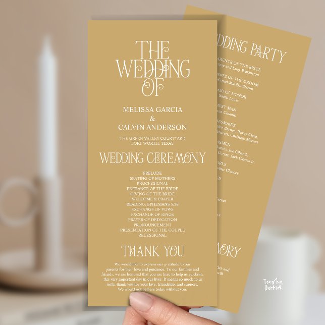 Elegant Champagne Gold Typography Wedding Program Programme (Elegant Champagne Gold Typography Modern Romantic Wedding Program Card)