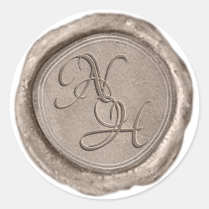 Elegant Champagne Gold Wax Seal Monogram Sticker