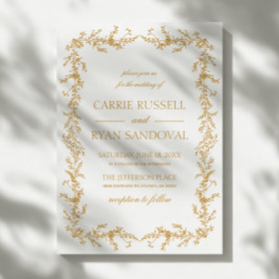 Elegant Champagne Hand Drawn Floral Frame Wedding Invitation