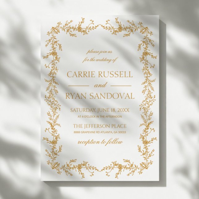 Elegant Champagne Hand Drawn Floral Frame Wedding Invitation (Creator Uploaded)
