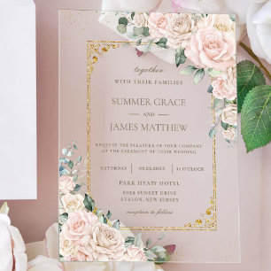 Elegant Champagne Ivory Blush Floral Wedding Acrylic Invitations