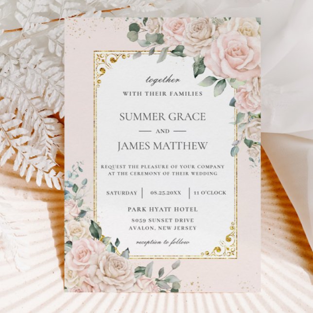 Elegant Champagne Ivory Blush Floral Wedding Invitation (Creator Uploaded)