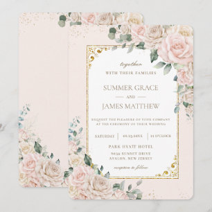 Elegant Champagne Ivory Blush Floral Wedding Invitation
