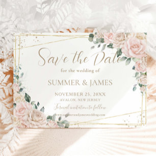 Elegant Champagne Ivory Blush Floral Wedding Save The Date