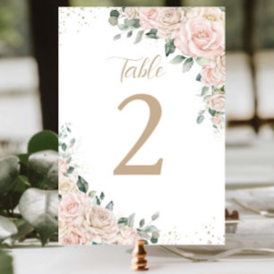 Elegant Champagne Ivory Blush Floral Wedding Table Number