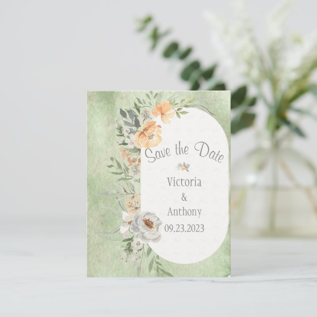 Elegant Champagne Ivory Floral Save the Date (Standing Front)